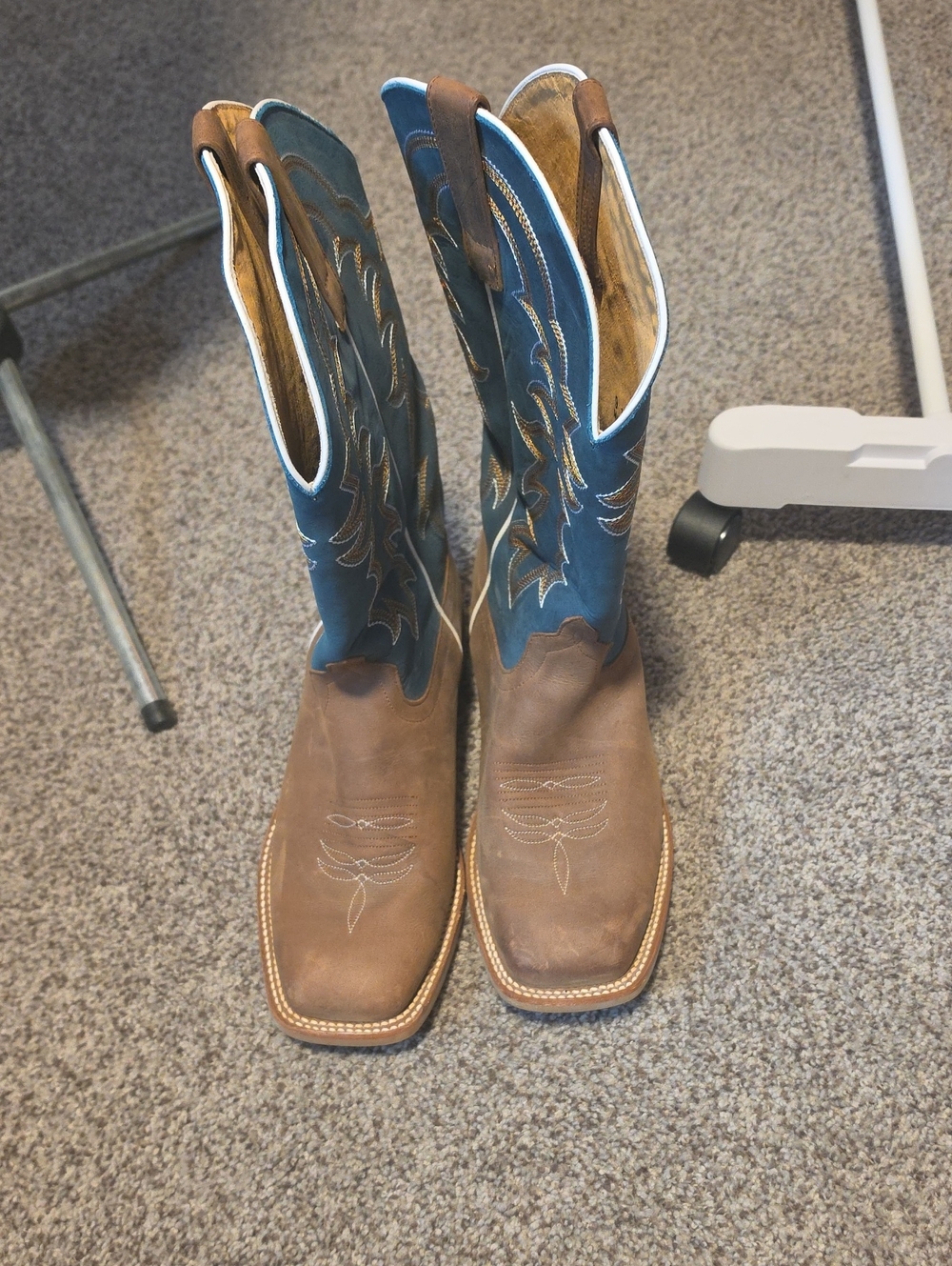 Men's Brown & Blue Western Pull-On Cowboy Boots 9.5 EE